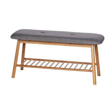 Wenko schoenenbank Bahari met zitkussen bamboe/grijs 90x45x34cm