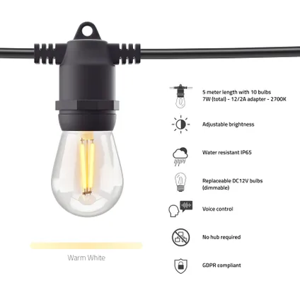 Guirlande lumineuse LED intelligente Hombli noir 5m E27 7W 2