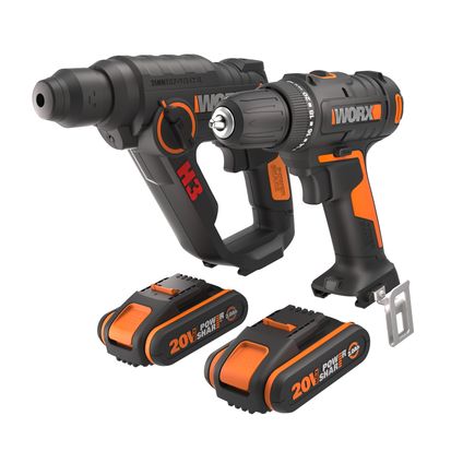 Worx accuboormachine + boorhamer Combo Kit WX927 20V (2 accu’s)