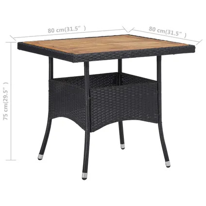 vidaXL Table d'extérieur Noir Résine tressée et bois d'acacia 4