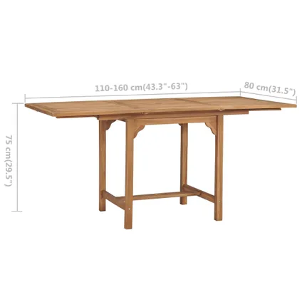 vidaXL Table extensible de jardin (110-160)x80x75 cm Teck solide 9
