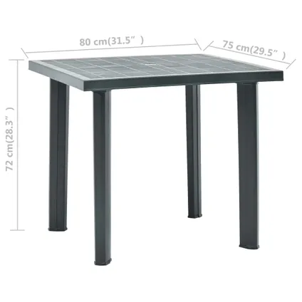 vidaXL Table de jardin Vert 80x75x72 cm Plastique 5