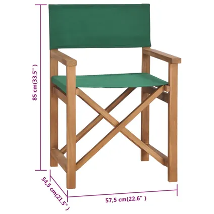 vidaXL Chaise de metteur en scène Bois de teck solide Vert 8