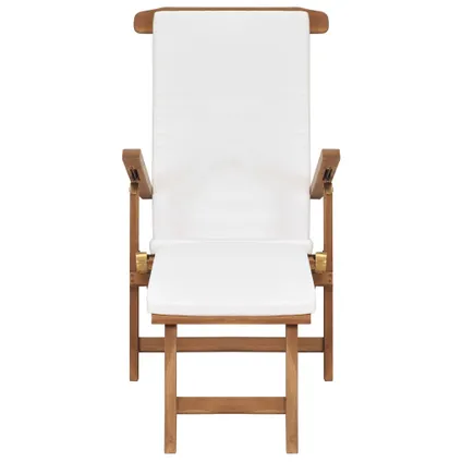 vidaXL Chaise longue avec coussin Blanc crème Bois de teck solide 4