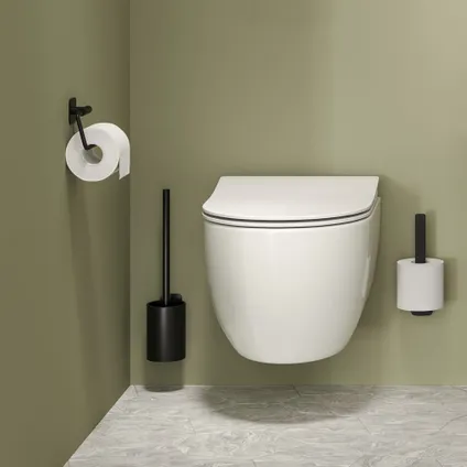 Ensemble d'accessoires de toilettes Tiger Colar porte-brosse WC + porte-rouleau papier toilette sans rabat + crochet porte-serviette noir 6