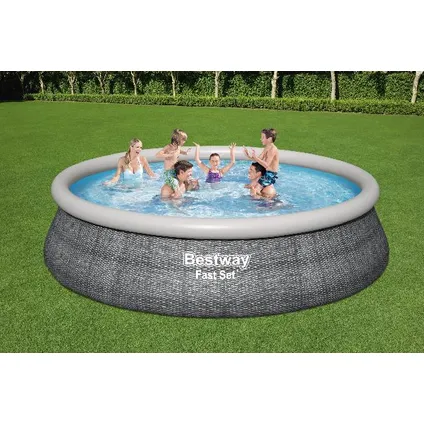 Bestway opblaaszwembad Fast Set rond rotan met filterpomp Ø457x107cm 5