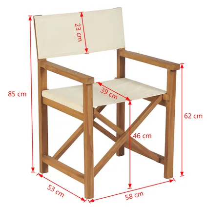 vidaXL Chaise pliable de metteur en scène bois de teck solide 10