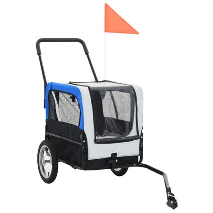 VidaXL huisdierenfietskar 2-in-1 aanhanger en loopwagen grijs en blauw