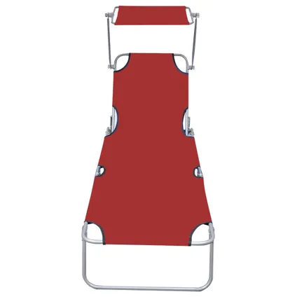 vidaXL Chaise longue pliable avec auvent Rouge Aluminium 3