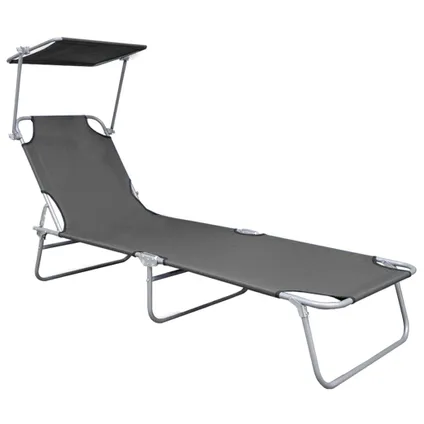 vidaXL Chaise longue pliable avec auvent Gris Aluminium 3
