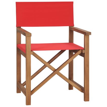 vidaXL Chaise de metteur en scène Bois de teck solide Rouge