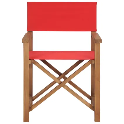 vidaXL Chaise de metteur en scène Bois de teck solide Rouge 2