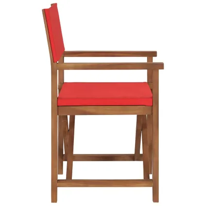 vidaXL Chaise de metteur en scène Bois de teck solide Rouge 3