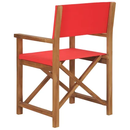 vidaXL Chaise de metteur en scène Bois de teck solide Rouge 4
