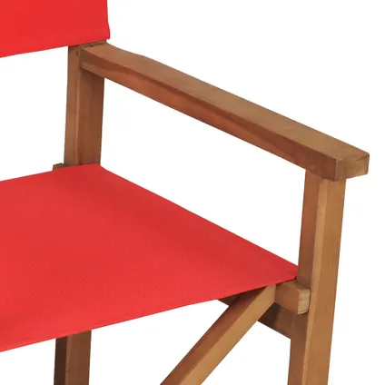 vidaXL Chaise de metteur en scène Bois de teck solide Rouge 6