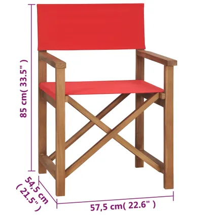 vidaXL Chaise de metteur en scène Bois de teck solide Rouge 8