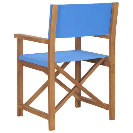 vidaXL Chaise de metteur en scène Bois de teck solide Bleu 4