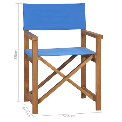 vidaXL Chaise de metteur en scène Bois de teck solide Bleu 8