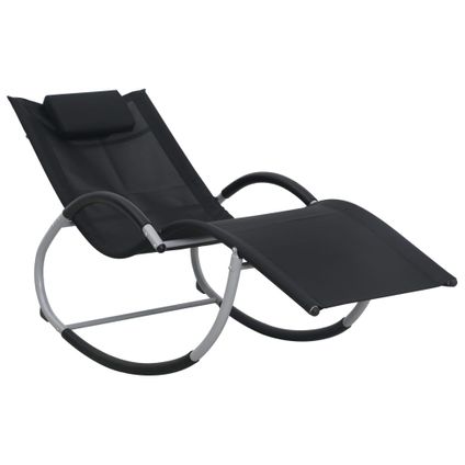 vidaXL Chaise longue avec oreiller Noir Textilène