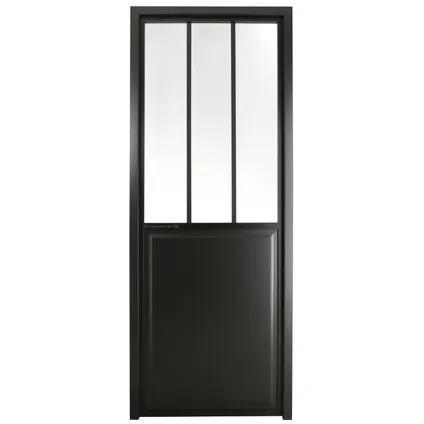Porte intérieure Atelier poussant droite noir aluminium verre clair 211,5x83cm