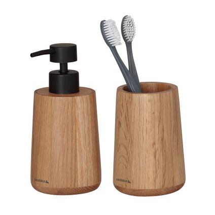 Ensemble d'accessoires de salle de bain Sealskin Earth distributeur de savon 150 ml + gobelet à brosse à dents chêne