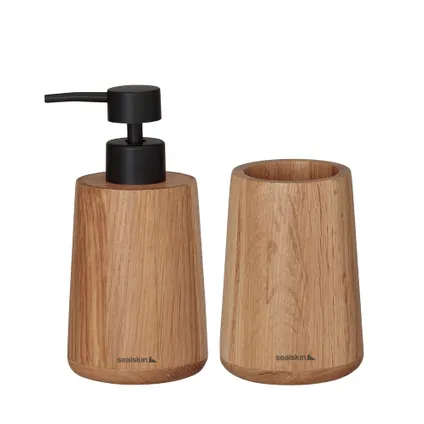 Ensemble d'accessoires de salle de bain Sealskin Earth distributeur de savon 150 ml + gobelet à brosse à dents chêne 3