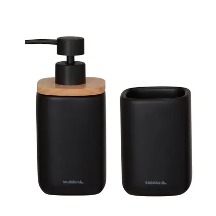 Ensemble d'accessoires de salle de bain Sealskin Made distributeur de savon 200ml + gobelet à brosse à dents noir 2