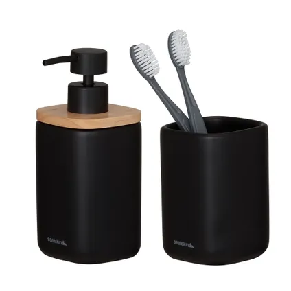 Ensemble d'accessoires de salle de bain Sealskin Made distributeur de savon 200ml + gobelet à brosse à dents noir 3
