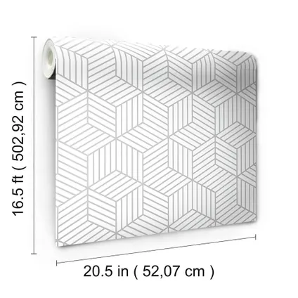 Papier peint autocollant RoomMates Stripped Hexagon Grey 2