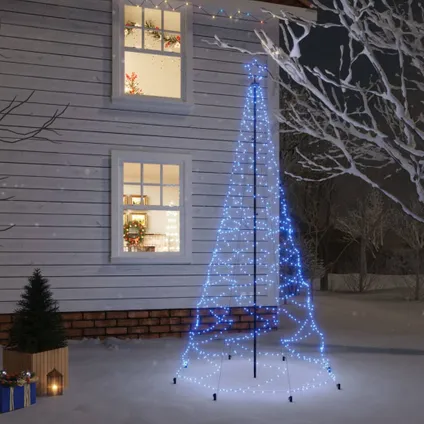 vidaXL Kerstboom met metalen paal en 500 blauwe LED's 3 m 2