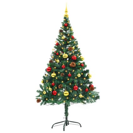 VidaXL kunstkerstboom + kerstballen en LED's 150cm groen