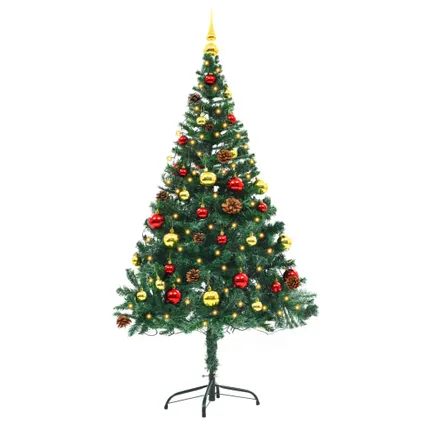 vidaXL Kunstkerstboom met verlichting en kerstballen 150 cm groen 2