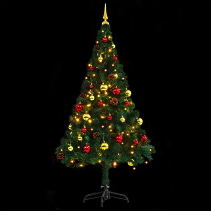 vidaXL Kunstkerstboom met verlichting en kerstballen 150 cm groen 4