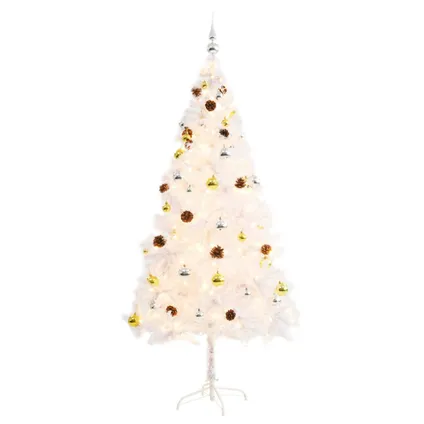 vidaXL Kunstkerstboom met verlichting en kerstballen 180 cm wit 2