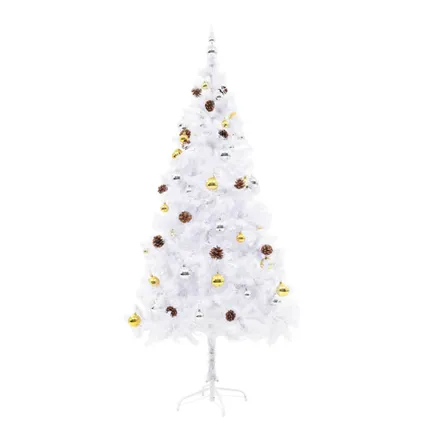 vidaXL Kunstkerstboom met verlichting en kerstballen 180 cm wit 3