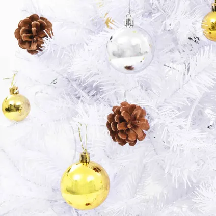 vidaXL Kunstkerstboom met verlichting en kerstballen 180 cm wit 7