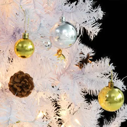 vidaXL Kunstkerstboom met verlichting en kerstballen 180 cm wit 8