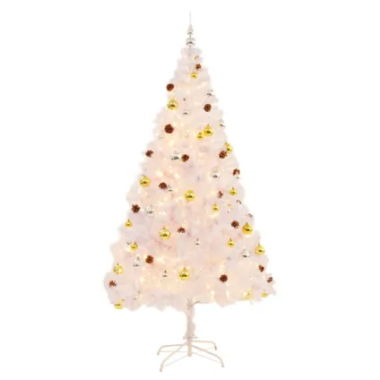 vidaXL Kunstkerstboom met verlichting en kerstballen 210 cm wit 2