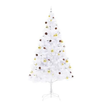 vidaXL Kunstkerstboom met verlichting en kerstballen 210 cm wit 3