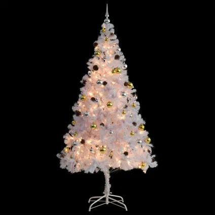 vidaXL Kunstkerstboom met verlichting en kerstballen 210 cm wit 4