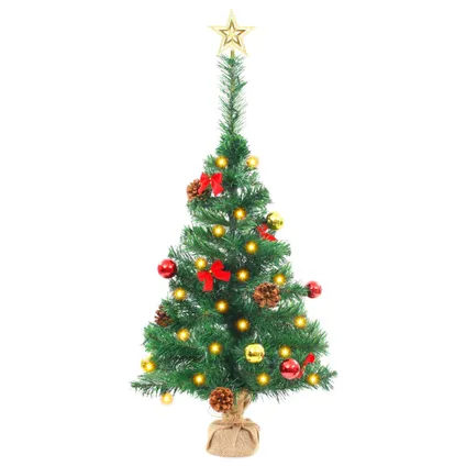 vidaXL Kunstkerstboom met verlichting en kerstballen 64 cm groen 2