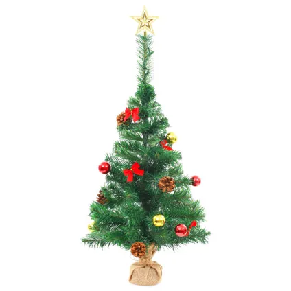 vidaXL Kunstkerstboom met verlichting en kerstballen 64 cm groen 3