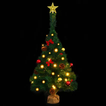 vidaXL Kunstkerstboom met verlichting en kerstballen 64 cm groen 4