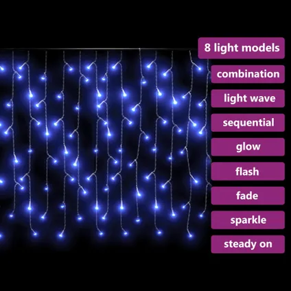 vidaXL Rideau lumineux à glaçons LED 10m 400 LED Bleu 8 fonctions 6