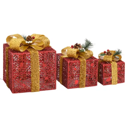 vidaXL Kerstdecoratie geschenkdozen 3 st binnen/buiten rood 4