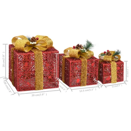 vidaXL Kerstdecoratie geschenkdozen 3 st binnen/buiten rood 7