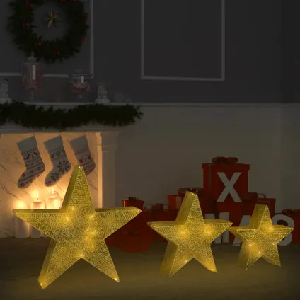 vidaXL Étoile de décoration de Noël 3pcs doré LED Extérieur 2