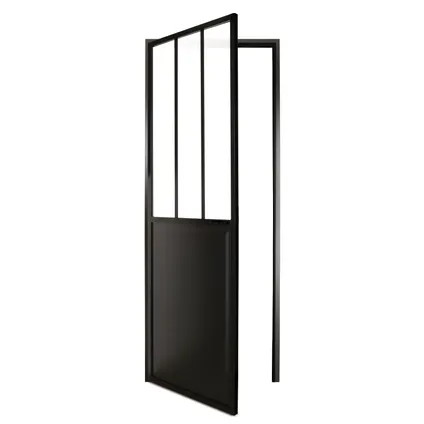 Binnendeur Atelier linksdraaiend zwart aluminium mat glas 201,5x73cm 2