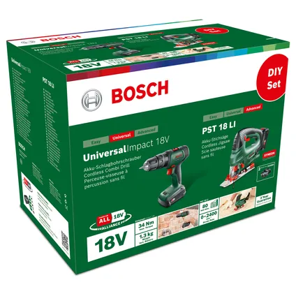 Bosch accuboormachine met klopfunctie + decoupeerzaag Toolkit UniversalImpact 18V (2 accu’s) 4