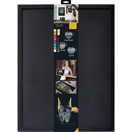 Securit krijtbord Woody MDF zwart 60x80cm met krijtmarker en montagekit 6